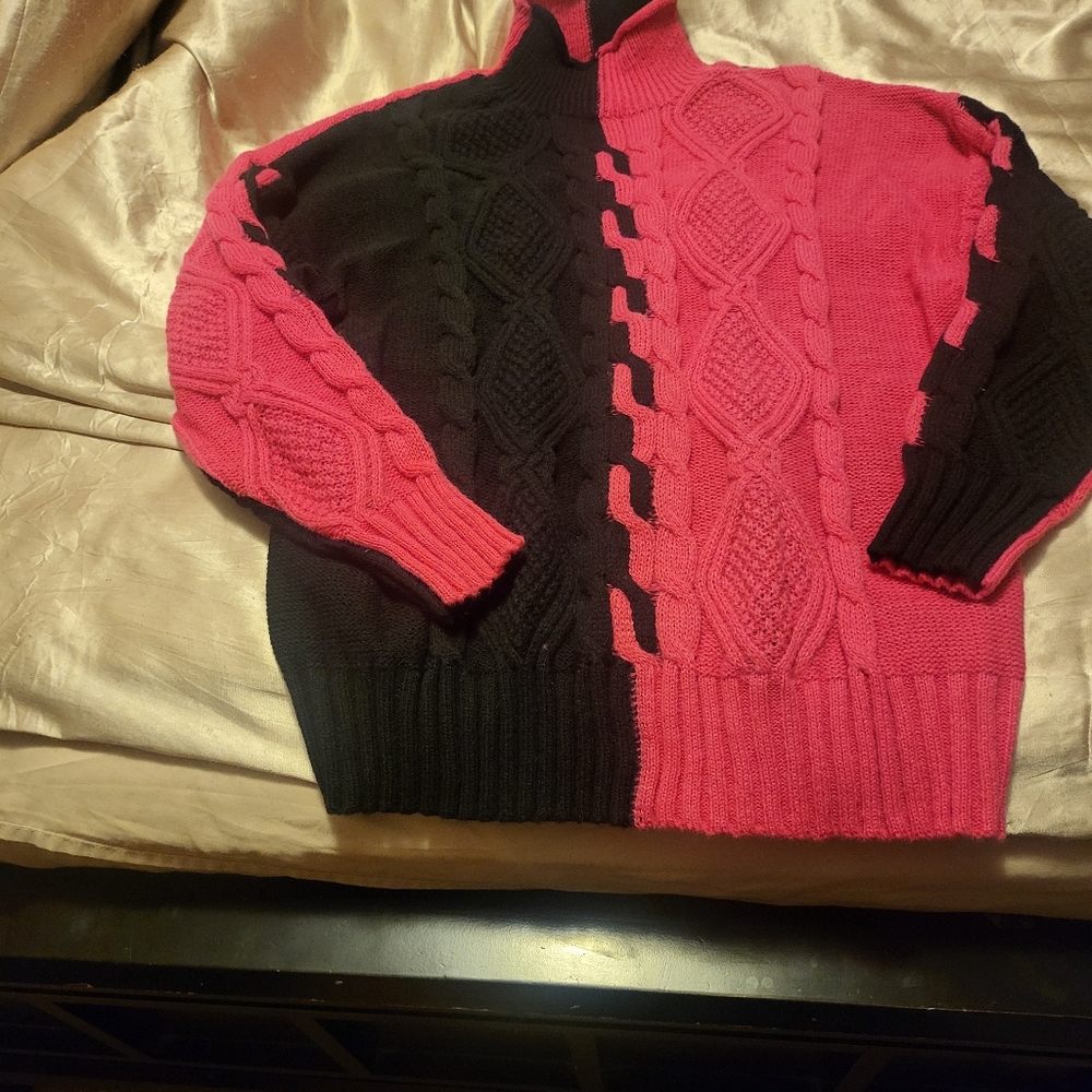 Pink and Black Color Block Sweater
